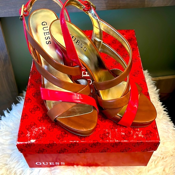 Guess Shoes - Guess Red Multi Leather Size: 7 M GWDABRIAL2 Heels NIB​